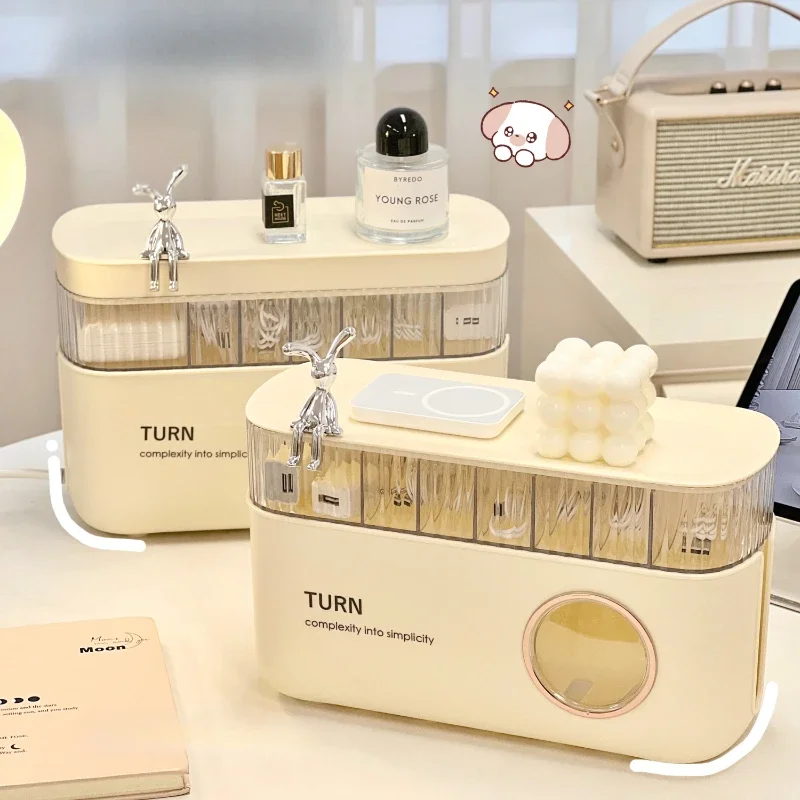 Cream Style Desktop Storage Box Thickened Multi-function Data Line Storage Box Charger Cable Organizer Organizer School Supplies