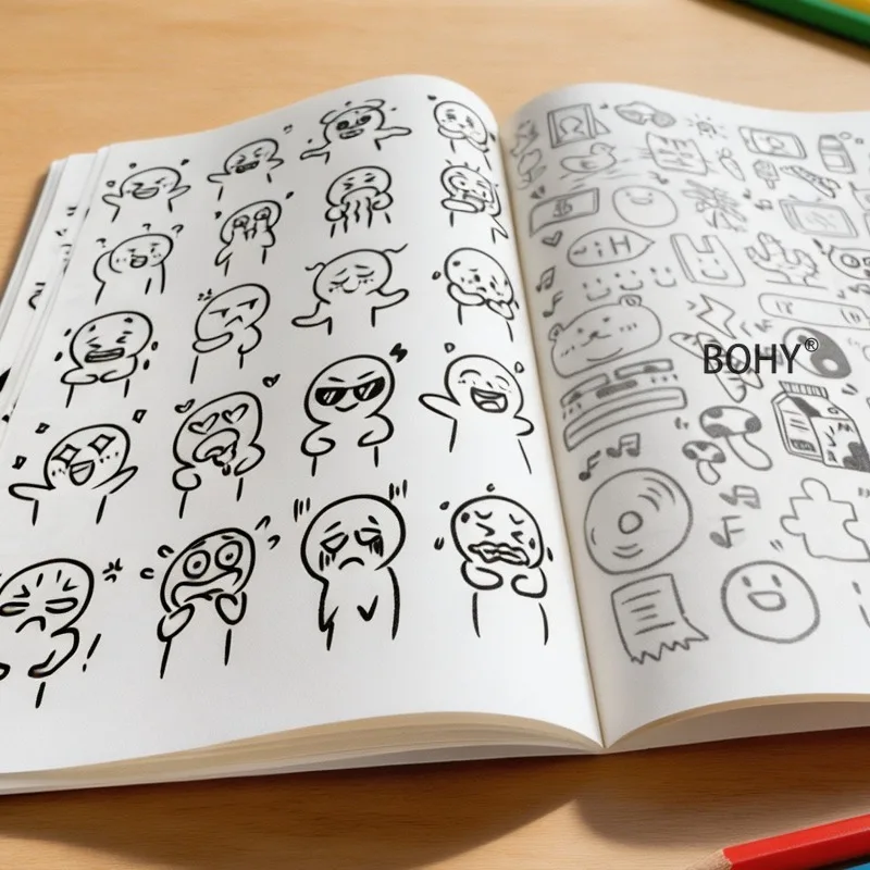 A 40 Page Adult Decompression Drawing and Copying Emoticon Themed Picture Book, Introductory Drawing Exercises Art Creation Gift