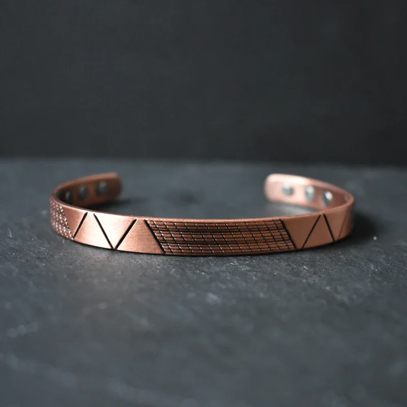 Handmade Vintage Copper Cuff Bracelet - Magnetic Adjustable Resizable Bangle, Minimalist Health Energy Jewelry for Men/Women