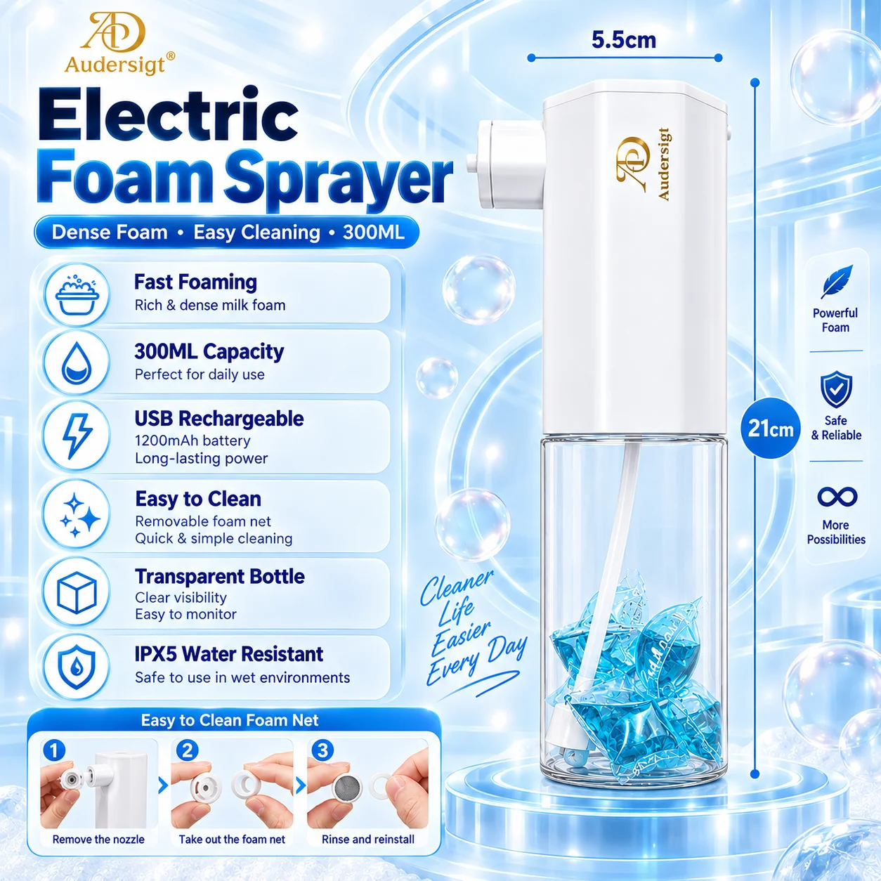 Audersigt 300ML Rechargeable Tattoo Foam Dispenser Electric Foaming Soap Sprayer Refillable Tattoo Cleaning Tool