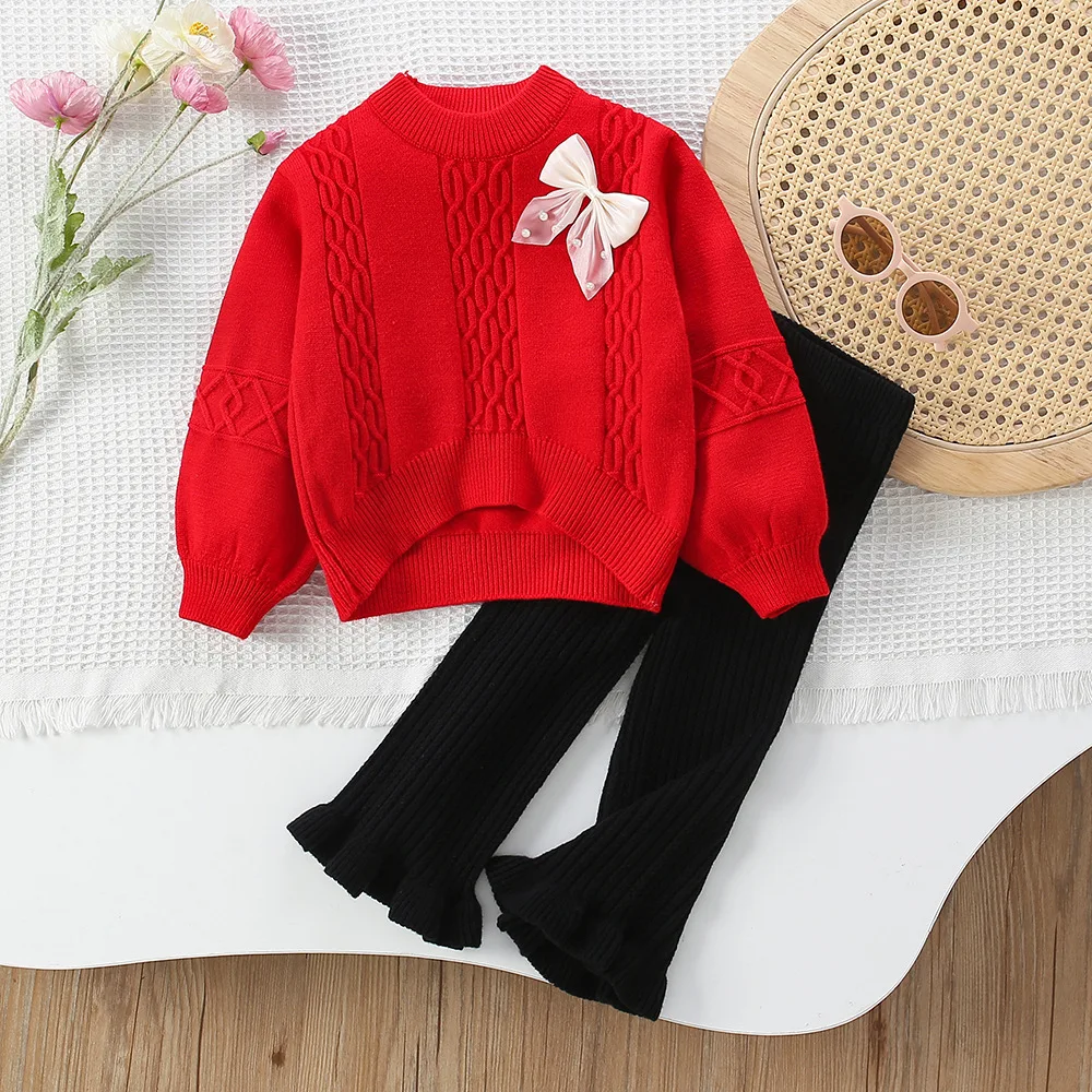 

Girls Knitted Clothes Sets Spring Autumn Children Woolen Jersey Sweaters Tops Pants Kids Princess Suit For Baby Outfits 4 5 6Y