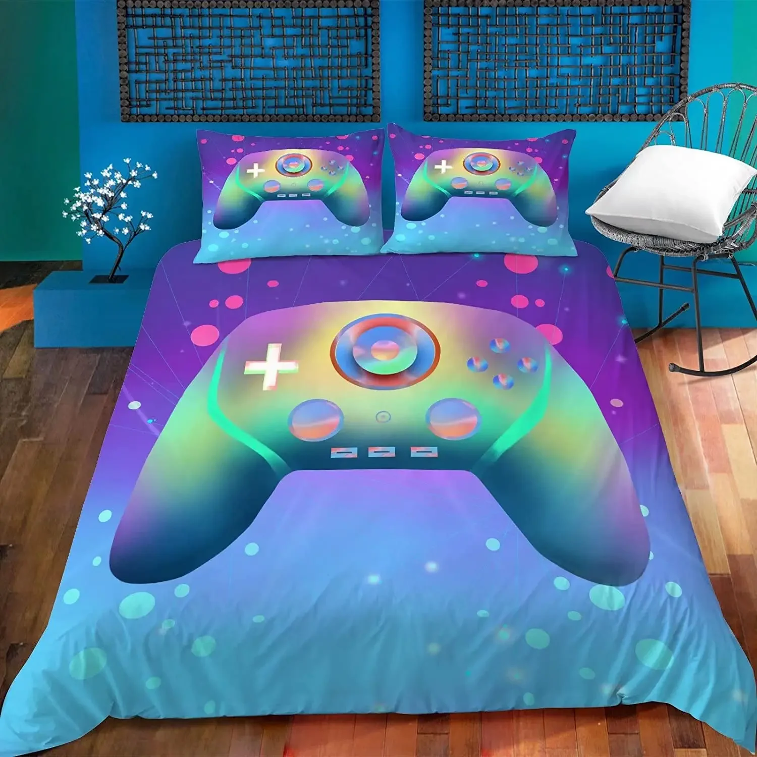 Gamepad Comforter Cover Bedding Set Teens Video Duvet Cover for Youth Kids Boys Modern Controller Bedspread