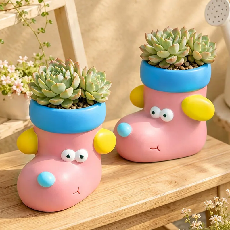 Cartoon Dog‑Sock Resin Succulent Planter Cute Animal Flower Pot for Desktop Balcony Patio Garden Home Decor Plant Lover Gift