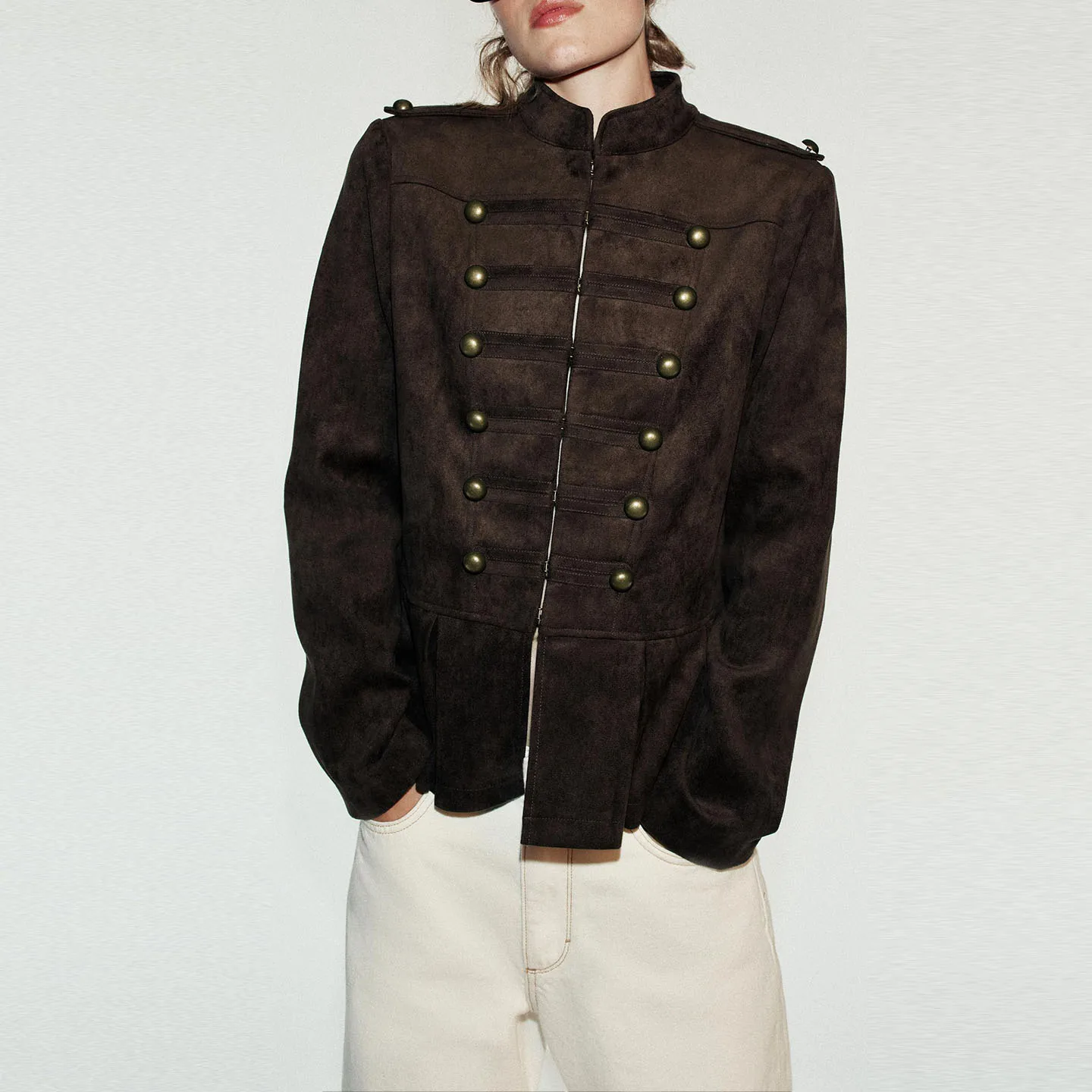 Women's Autumn Fashion Long Sleeve Stand Collar Nine Points Button Coat Casual Loose Fit Outerwear ZADATA Brand 2026 New Arrival