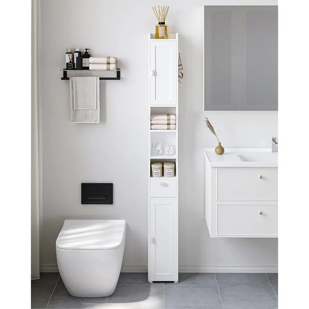 White Bathroom Cabinets 1 HooK Bathroom Storage Cabinet Narrow Toilet Paper Storage Cabinet for Small Spaces Furniture