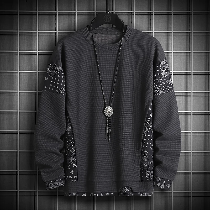 

Swearshirt Men Round Neck Casual Pullover Print Hoodie Fashion Long Sleeve Sportwear Patchwork Autumn Sweatshirts Clothing Top