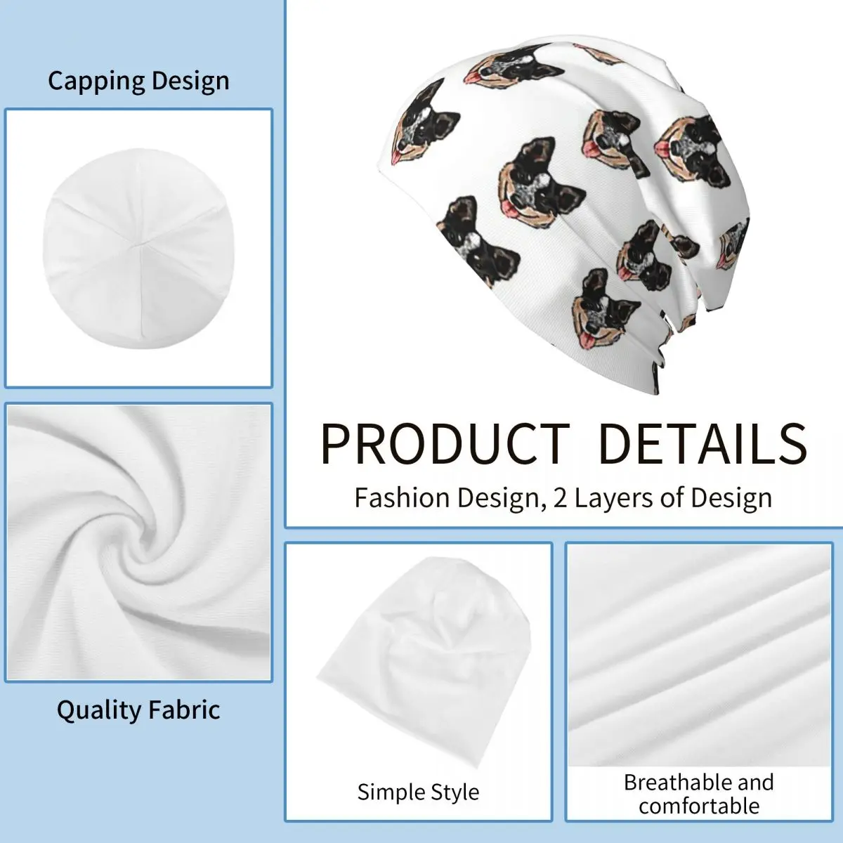 الأسترالية الماشية الكلب عاشق ، الأزرق كعب الحب Skullies قبعة صغيرة قبعة الخريف الدافئة محبوك بونيه قبعات للرجال النساء الكبار