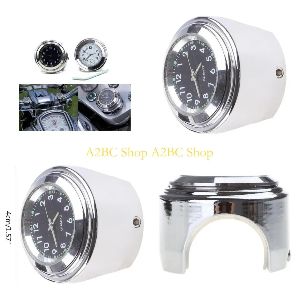 

A2BC Motorbike Clock Waterproof Chrome Bike Handlebar Timetable Watch Clock Universal