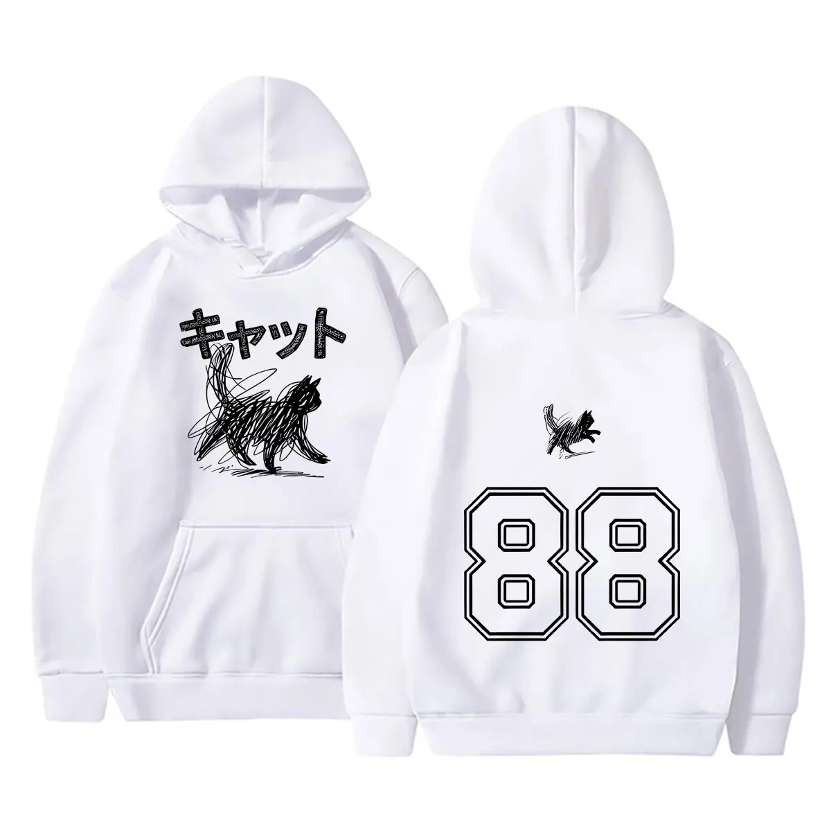 Japanese Style Cat Funny Meme Hoodie Men Women Fashion Retro Harajuku Pullover Hoodies Male Casual Oversized Hooded Sweatshirt