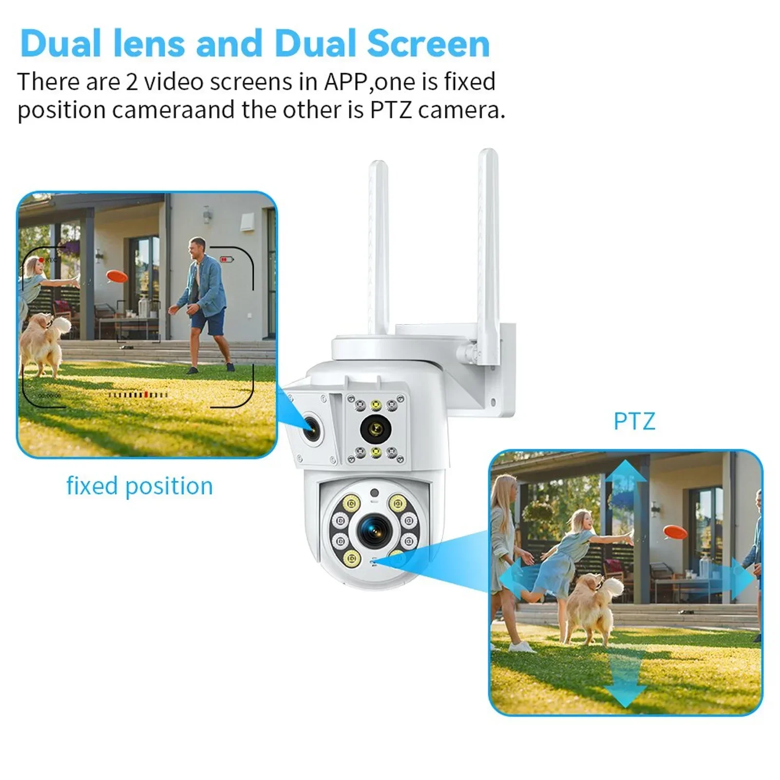 كاميرا 1080P 4 عدسات تكبير 2.4 جيجا هرتز 5 جيجا هرتز واي فاي 360 ° كاميرا PTZ للاستخدام الخارجي مع تطبيق وكاميرا مراقبة للتخزين السحابي