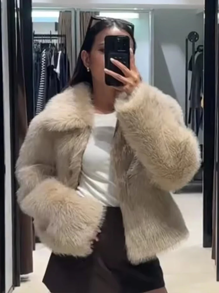 

Женские меховые куртки 2022, осень-зима, новая модная куртка на молнии с длинными рукавами и лацканами, женские уличные элегантные новые короткие пальто