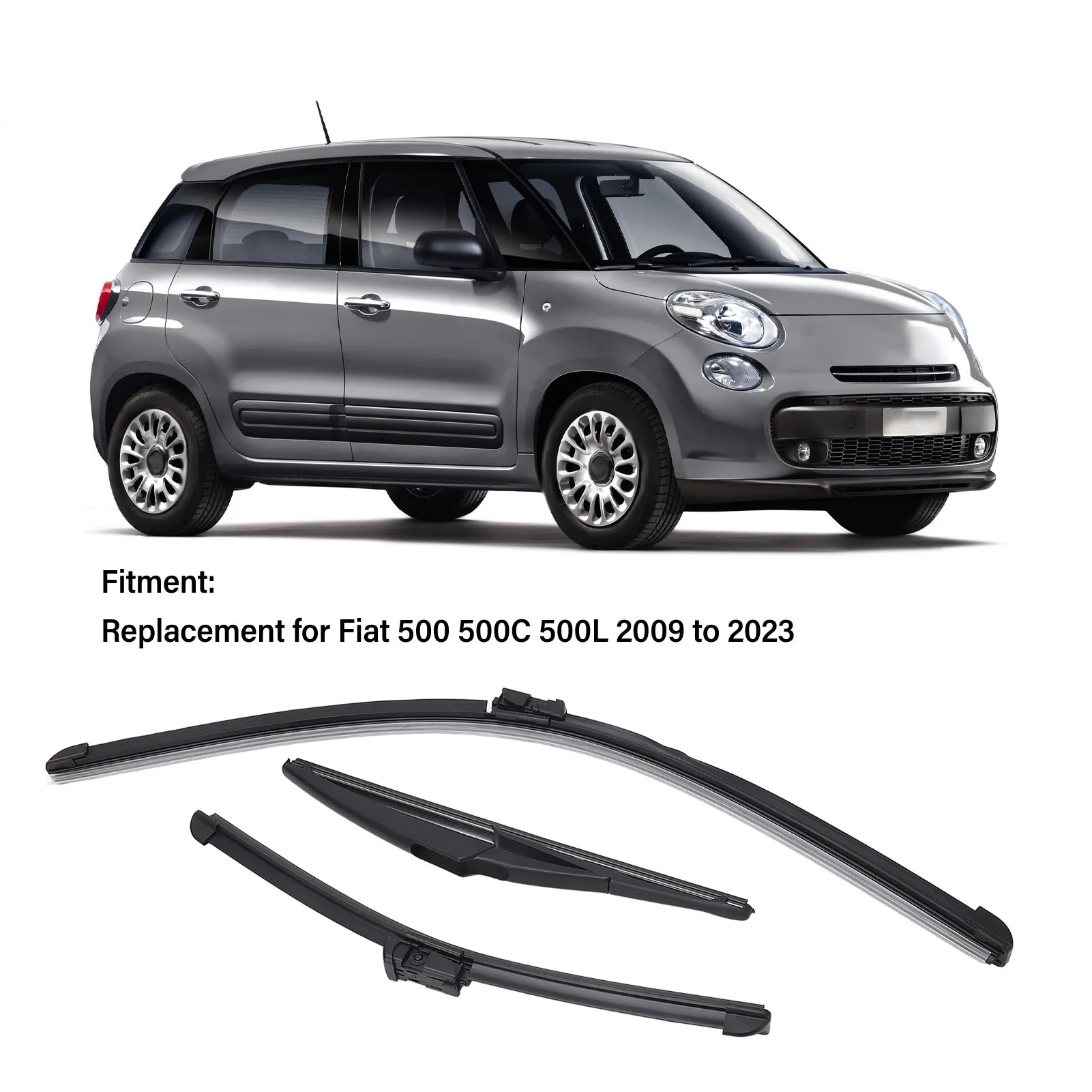 Car Windshield Wiper Kit Wear Proof Front Rear Windscreen Wiper Arm And Blade Set Replacement For Fiat 500 500C 500L 2009-2023