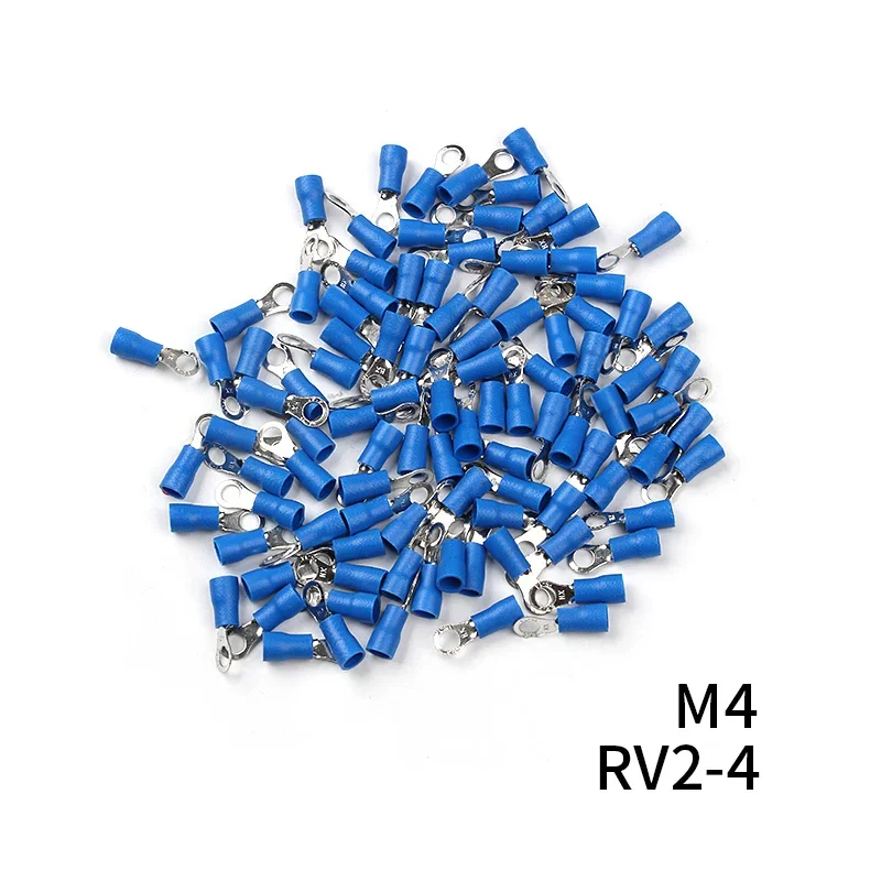 100Pcs/Set RV2 Insulated Blue Ring Terminals Wire Cable Electrical Crimp Connectors 16-14 AWG Kit M3/M4/M5/M6/M8