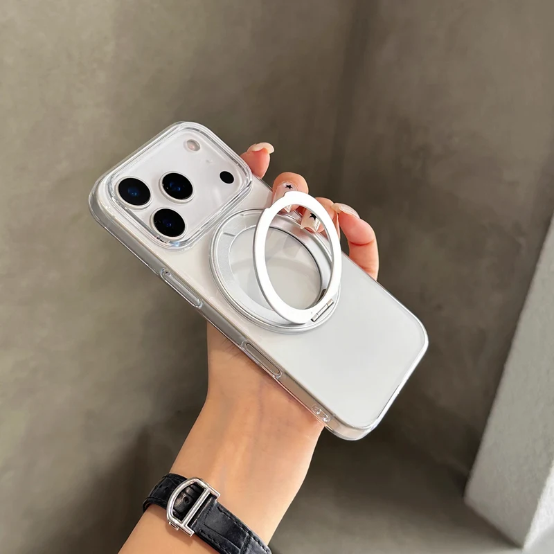 

360 Rotating Bracket For Magsafe Case For iPhone 17Pro Max 16 Pro 15Pro 14 13 12 Clear Wireless Charge Shockproof Magnetic Cover