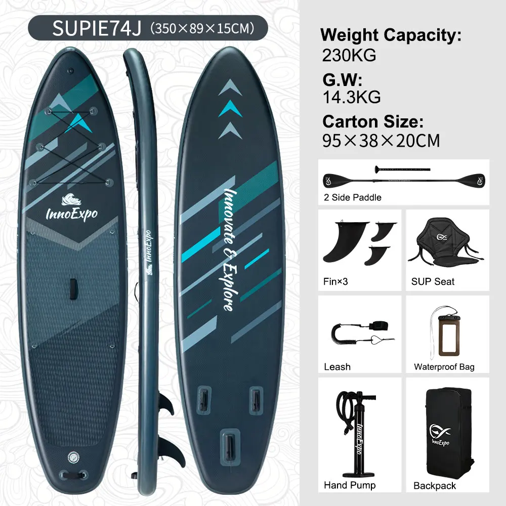 InnoExpo opblaasbaar SUP-paddleboard met accessoires, antislip opblaasbaar paddleboard voor volwassenen, draagbaar surfboard voor watersporten, surfen, strand, meer en recreatieve tochten.
