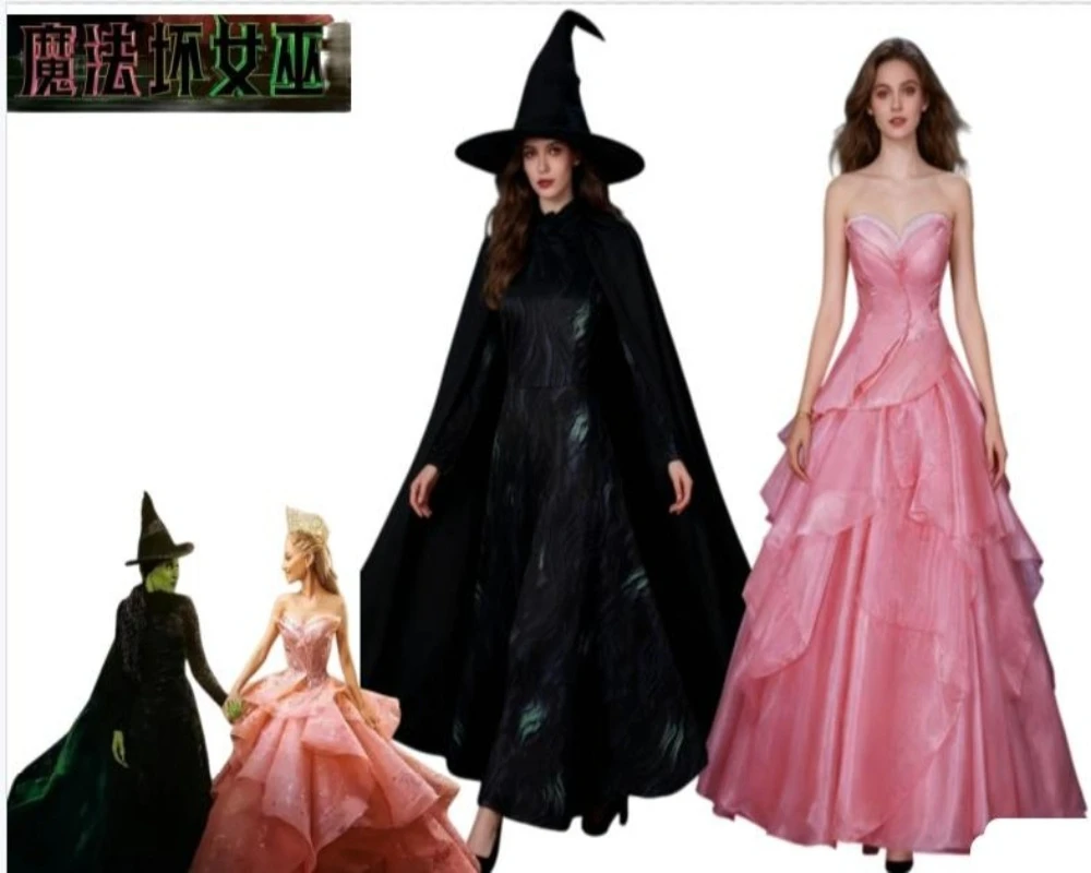 

Wicked Glinda Cosplay Costume Movie Wicked Elphaba Women Princess DressTrench Coat Halloween Party Uniform for Wicked Glinda