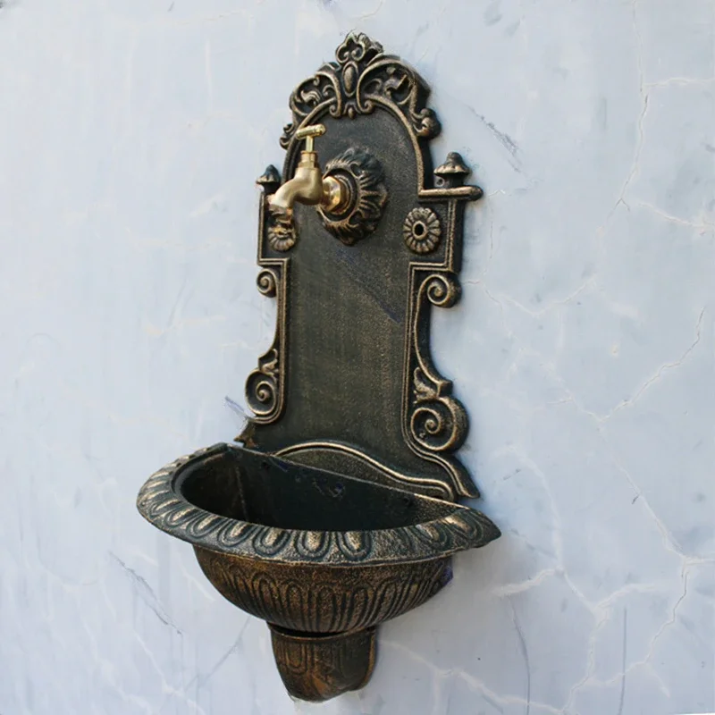 Antique Gold Cast Iron Wall Mounted Hand Sink Farm House Home Garden Decor Heavy Metal Wash Stand Handmade Wall Decor Wash Basin