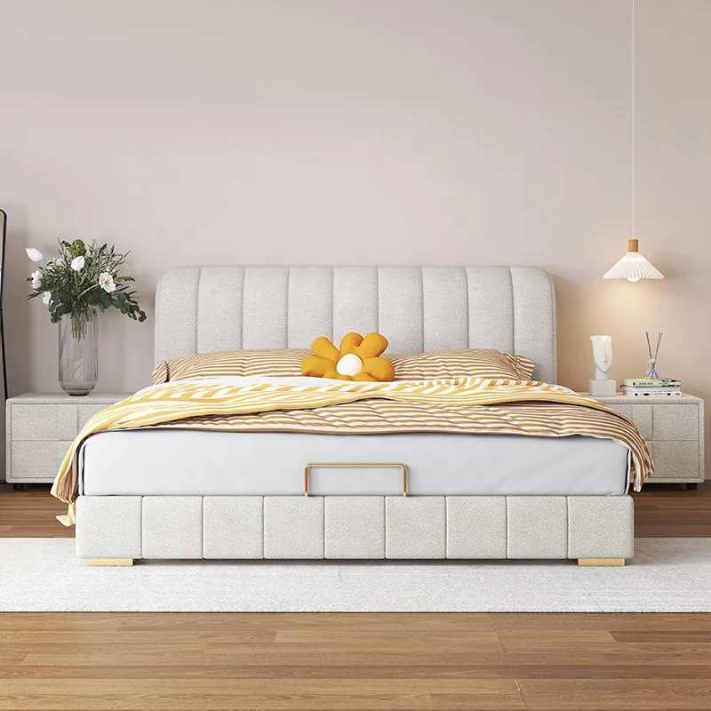 Fashion Sleeping Furniture Modern Design Popular Luxury Double Decker Queen Bed Frame King Size Wooden Up-holstered Beds view 3
