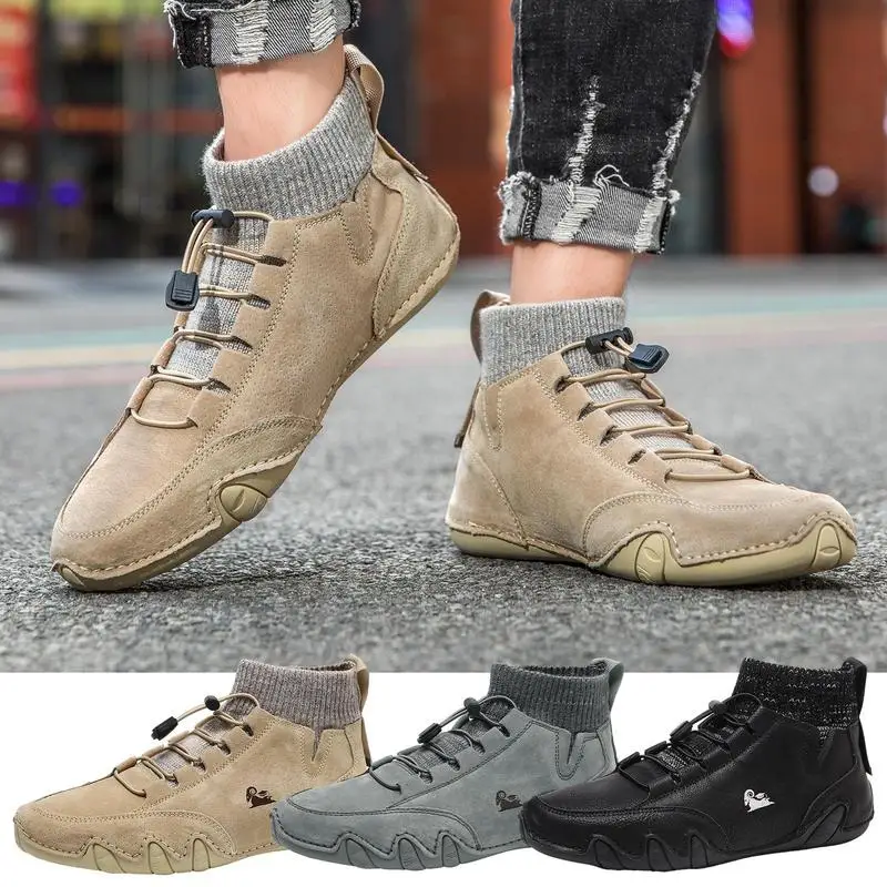 Italian Shoes Men Waterproof Magic Sticker High Boots Non-slip Breathable Unisex Outdoor Shoes High Top Outdoor Casual Sneakers