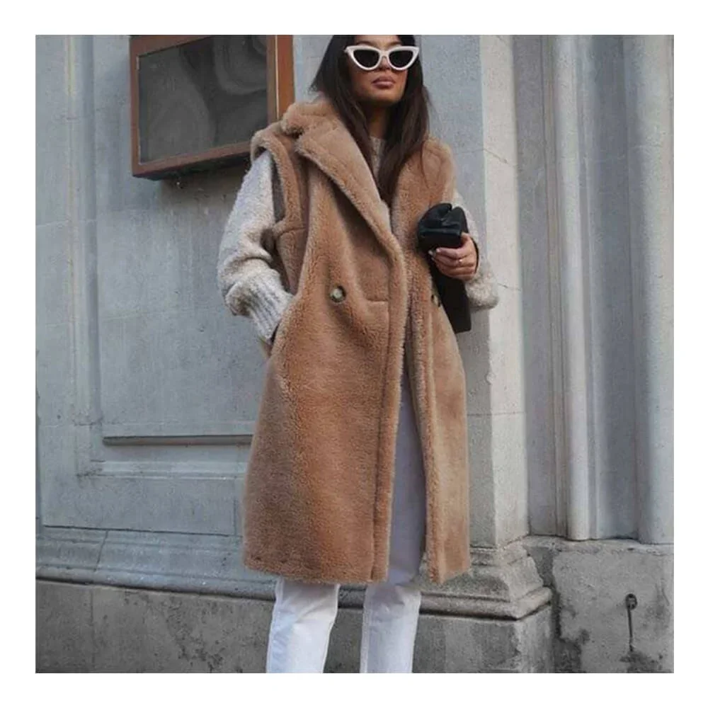 2021 Long Real Sheep Shearling Vest Teddy Bear Coat Gilet Custom Wool Fleece Teddy Jacket For Ladies Women