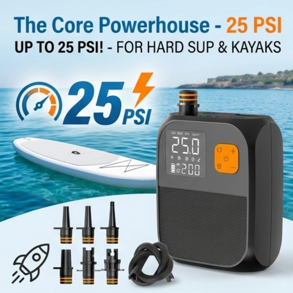 Electric SUP Pump 25PSI High Pressure Dual Stage Inflatable Pump For Paddle Board Kayak Boat Tent Outdoor Water Sports Device