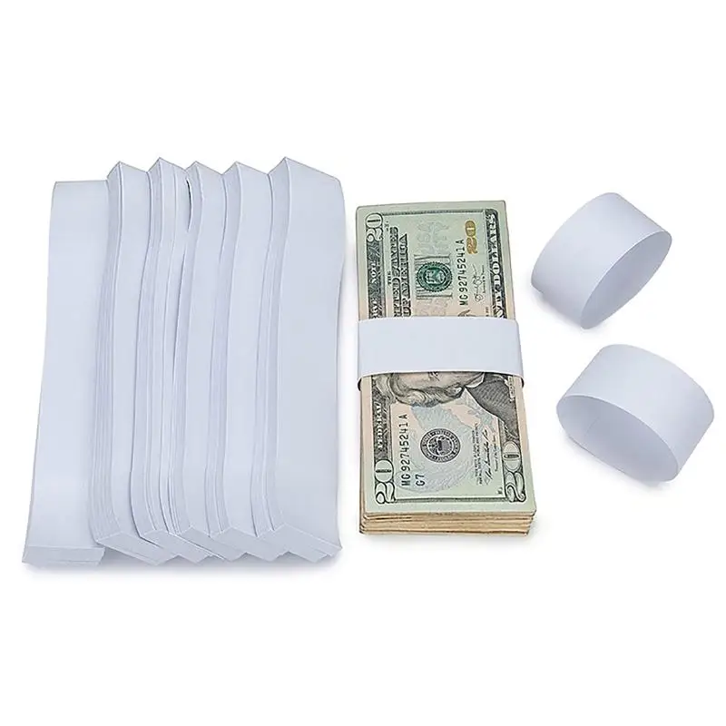 100pcs Money Bands Self-adhesive Tear Resistant Self Sealing Cash Straps Professional White Money Wrappers For Supermarkets