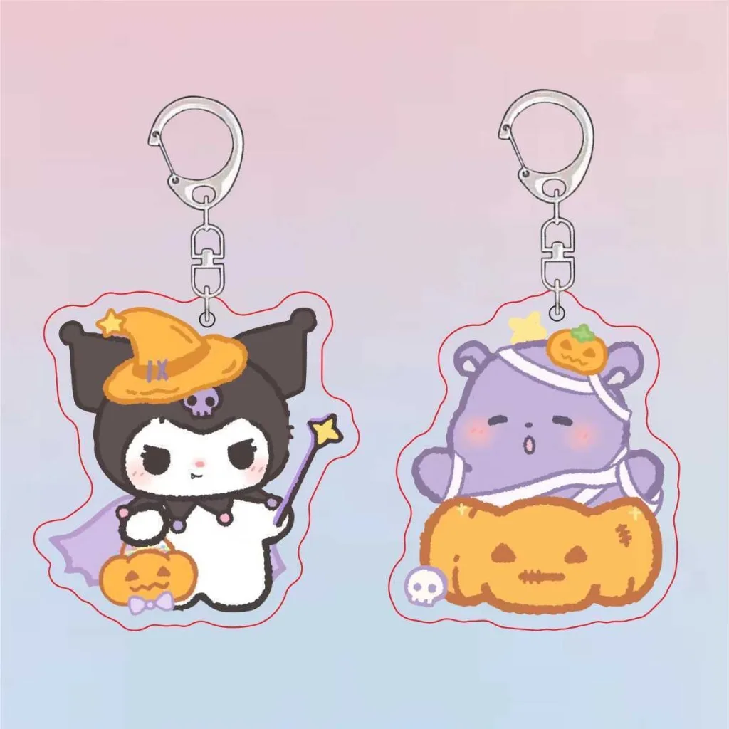 2PCS Hello Kitty Prinses Prins Koppels Anime Figuren Acryl Sleutelhanger Leuke Cartoon Paar Kuromi Baku Sleutelhanger Hanger Geschenken