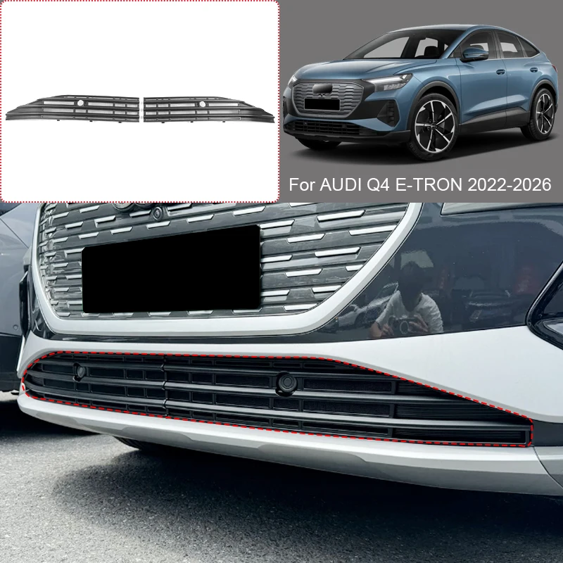2pcs Car Modify Front Upper Lower Buckle Insect Proof Net For AUDI Q4 E-TRON 2022-2026 Front Bumper Center Intake Grille Cover