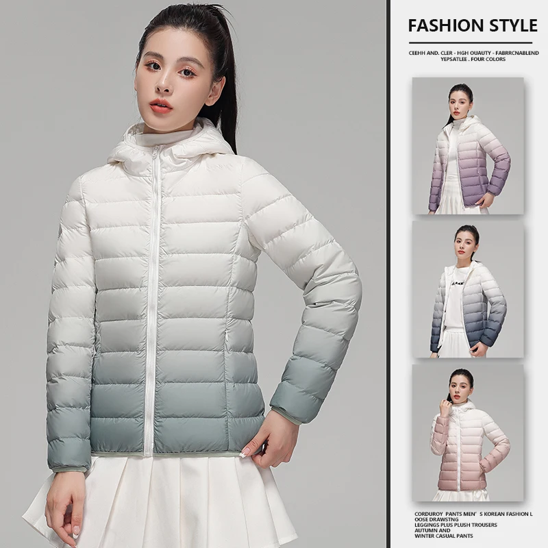 Short Puffer Jacket Women's Lightweight Warm White Duck down Autumn Winter Outerwear Commute Style Korean Fashion Hat