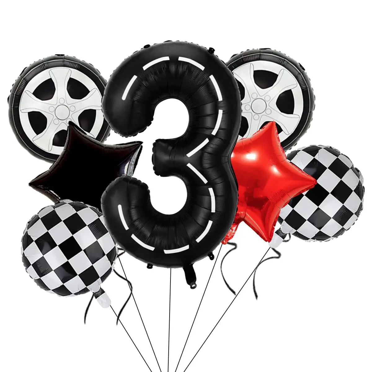 Race Car Birthday Balloons Decorations 40 Inch Racetrack Black Number 3 Balloon for 3st Birthday Race Car Party Decor Supplies