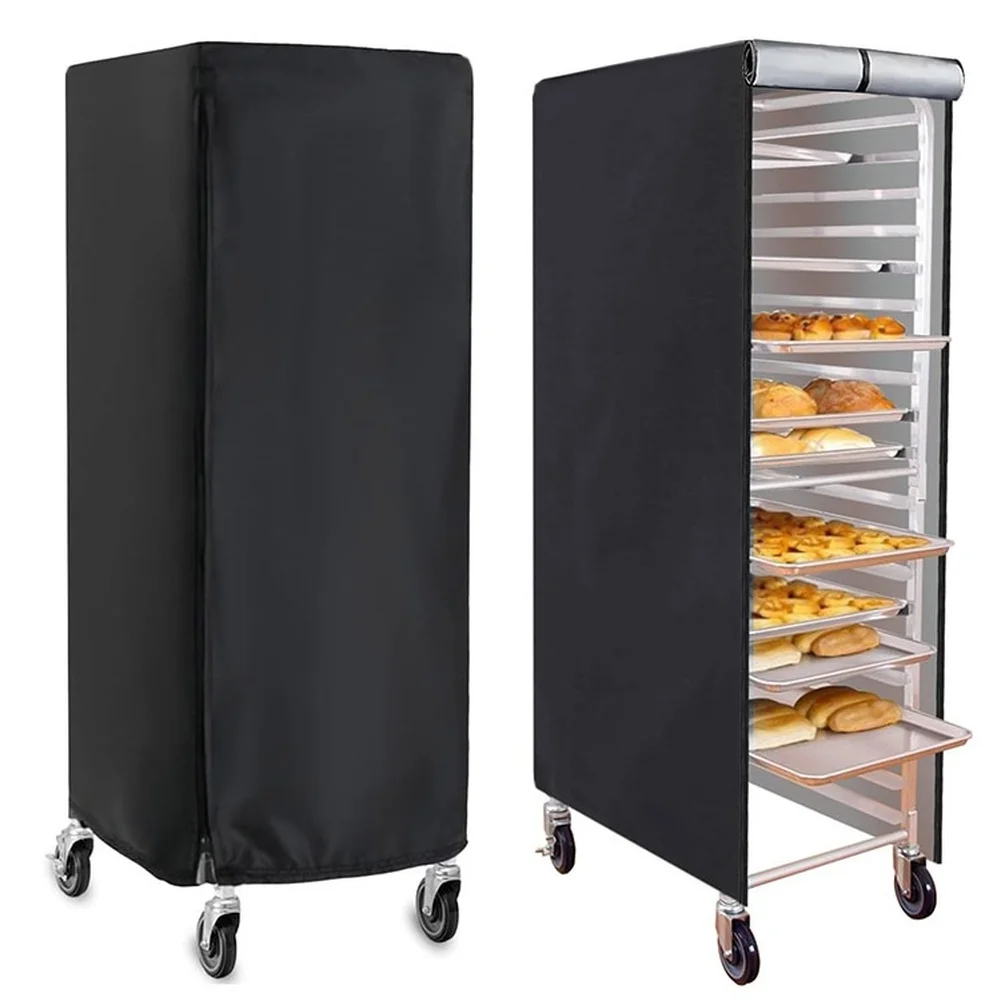 Waterproof Rack Shield Black Bread Rack Cover Zipper Closure Design Front Curtain Included For Kitchen Storage