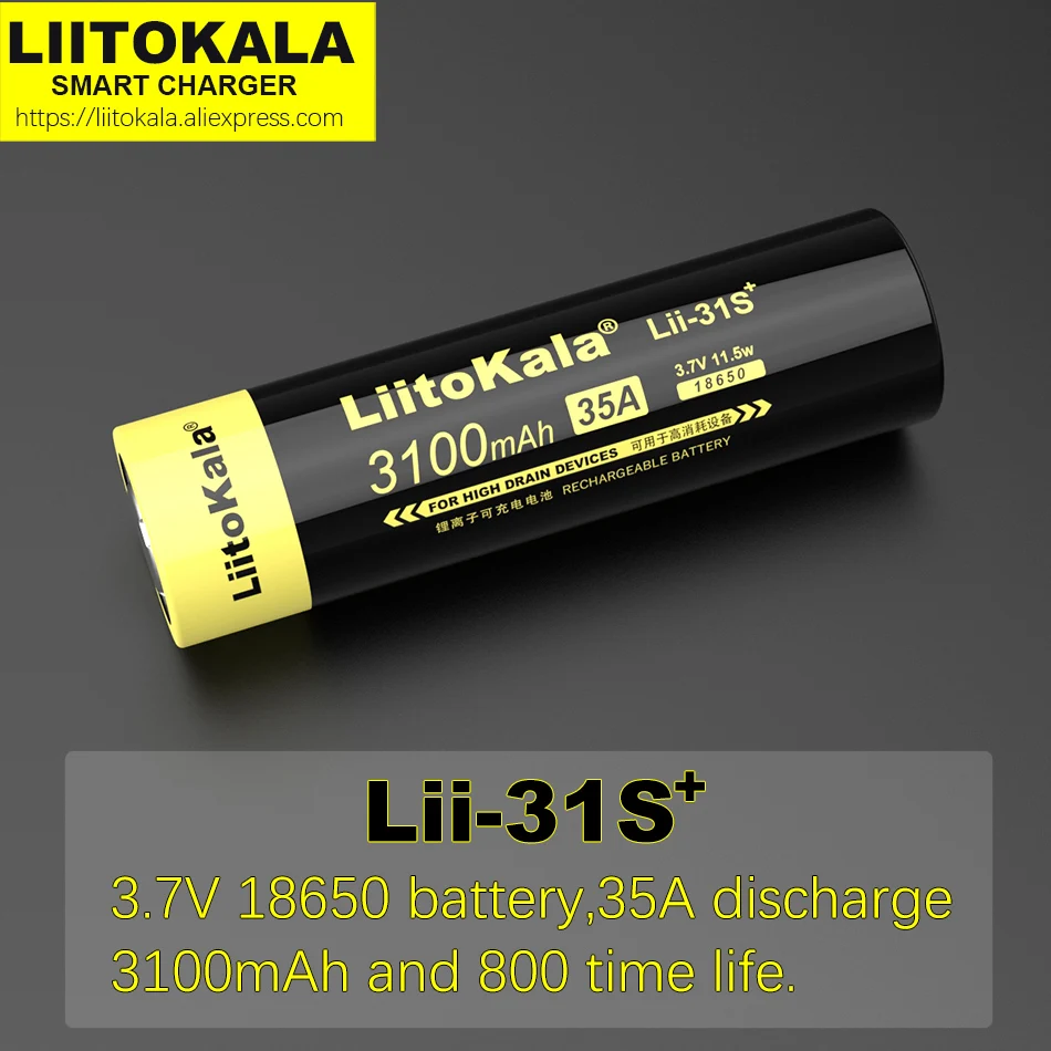 New LiitoKala Lii-31S 18650 Battery 3.7V Li-ion 3100mA 35A Battery For High Power Devices.