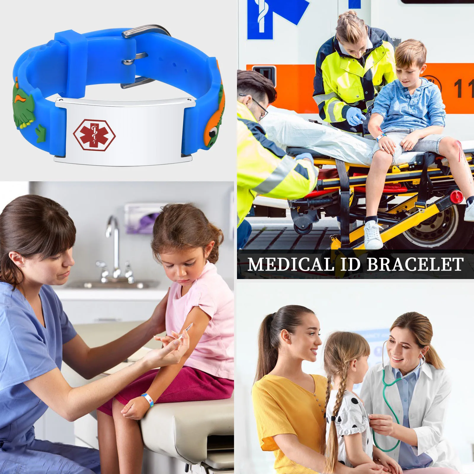 Pulsera de silicona personalizada para niño y niña, brazalete de seguridad con alerta de identificación médica, grabado gratis