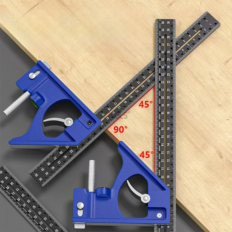 30CM Precision Marking Right Angle Ruler 45/90 Degree Hole Angle Ruler Industrial Marking Gauge Draw Circle Square Woodworking