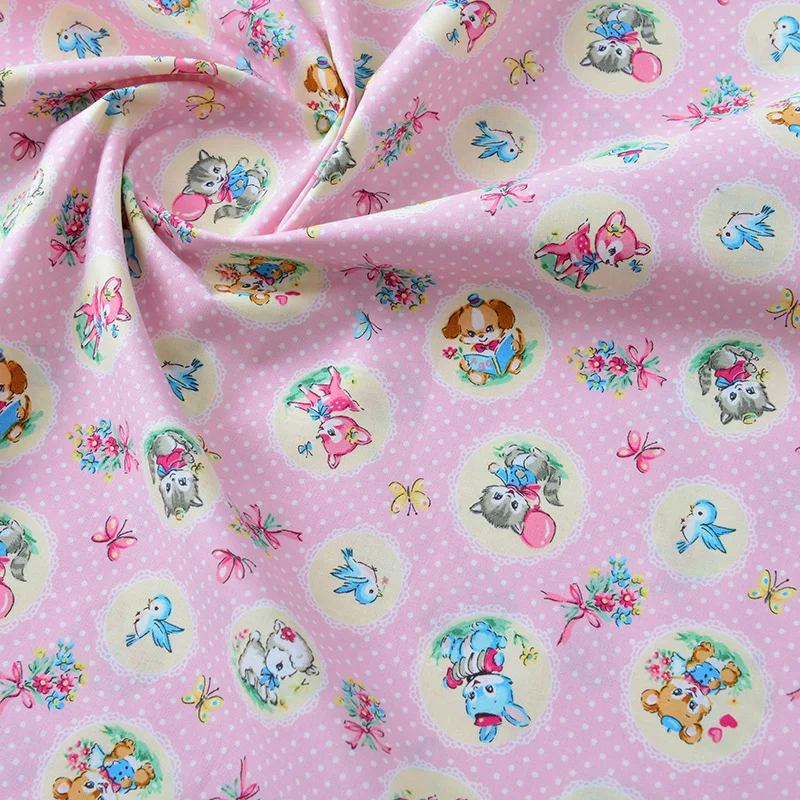 Cartoon Cat Dog Deer 100% Cotton Fabric for Kids Clothes Hometextile Backpacks Slipcover Cushion Cover DIY Material