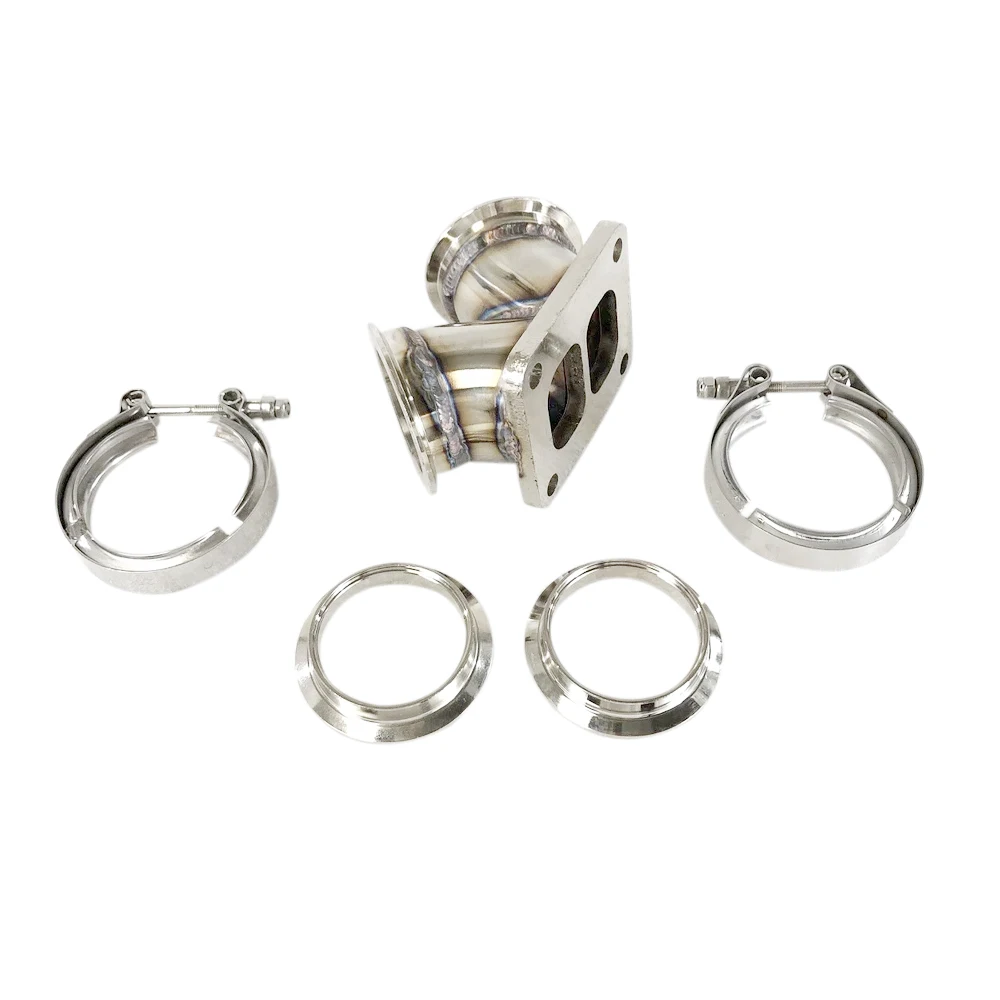 Turbo Charger Flange Y Elbow Conversion T4 4-Bolt to Twin 2.5" V-Band, Stainless Steel 2