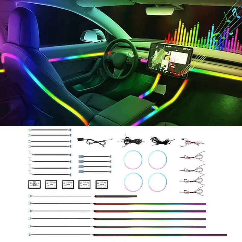 @#Premium Upgrade RGB Dynamic Symphony Car Interior Light 18 / 22 in 1 Ambient Atmosphere LED Light Kit for Carfree shipping