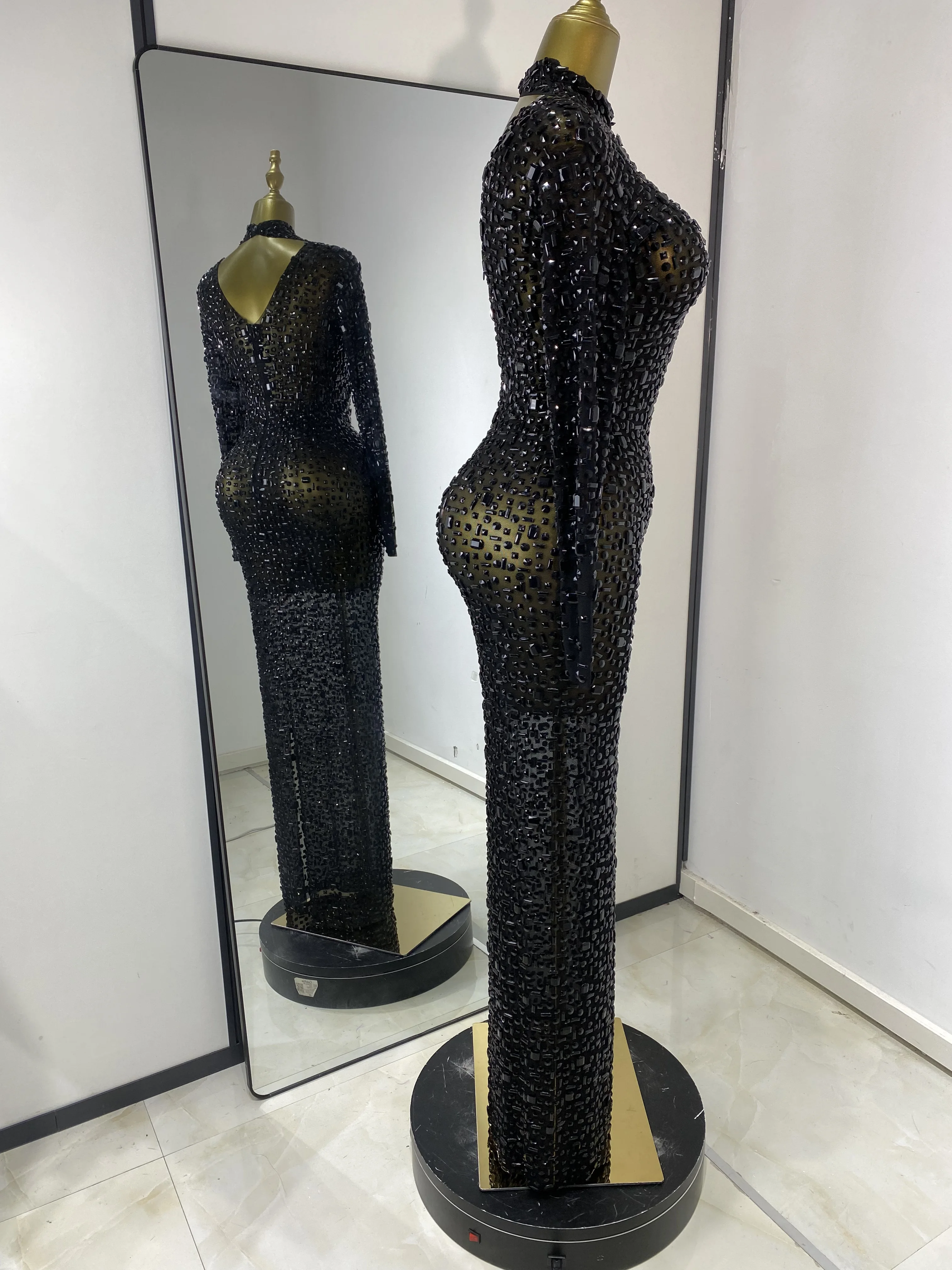 ชุดเดรสยาวแขนยาวประดับคริสตัลหรูหราสำหรับผู้หญิง ชุดราตรีออกงานกลางคืน ชุดไปงานกาล่า ขายส่ง ดรอปชิป