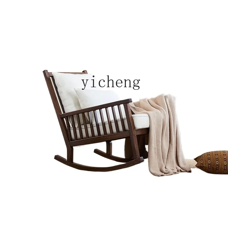 

retro wabi sabi wind pure solid wood recliner black walnut Mediterranean medieval fabric rocking chair home accessories