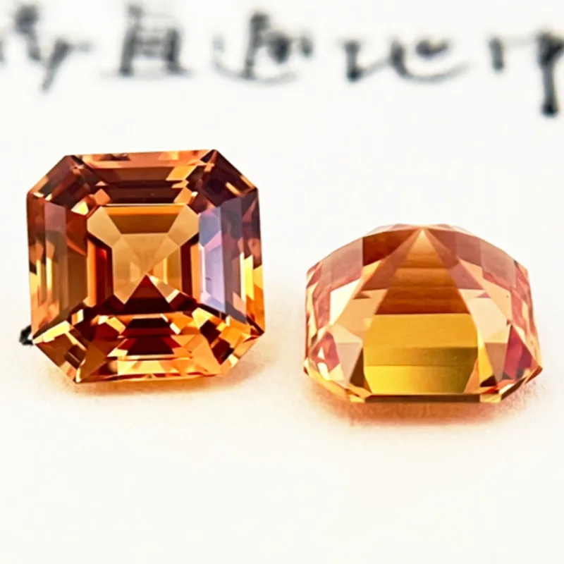 Top Lab Grown Sapphire Orange Square Asscher Cut VVS1 Gemstone Charms DIY for Jewelry Making Material Selectable AGL Certificate