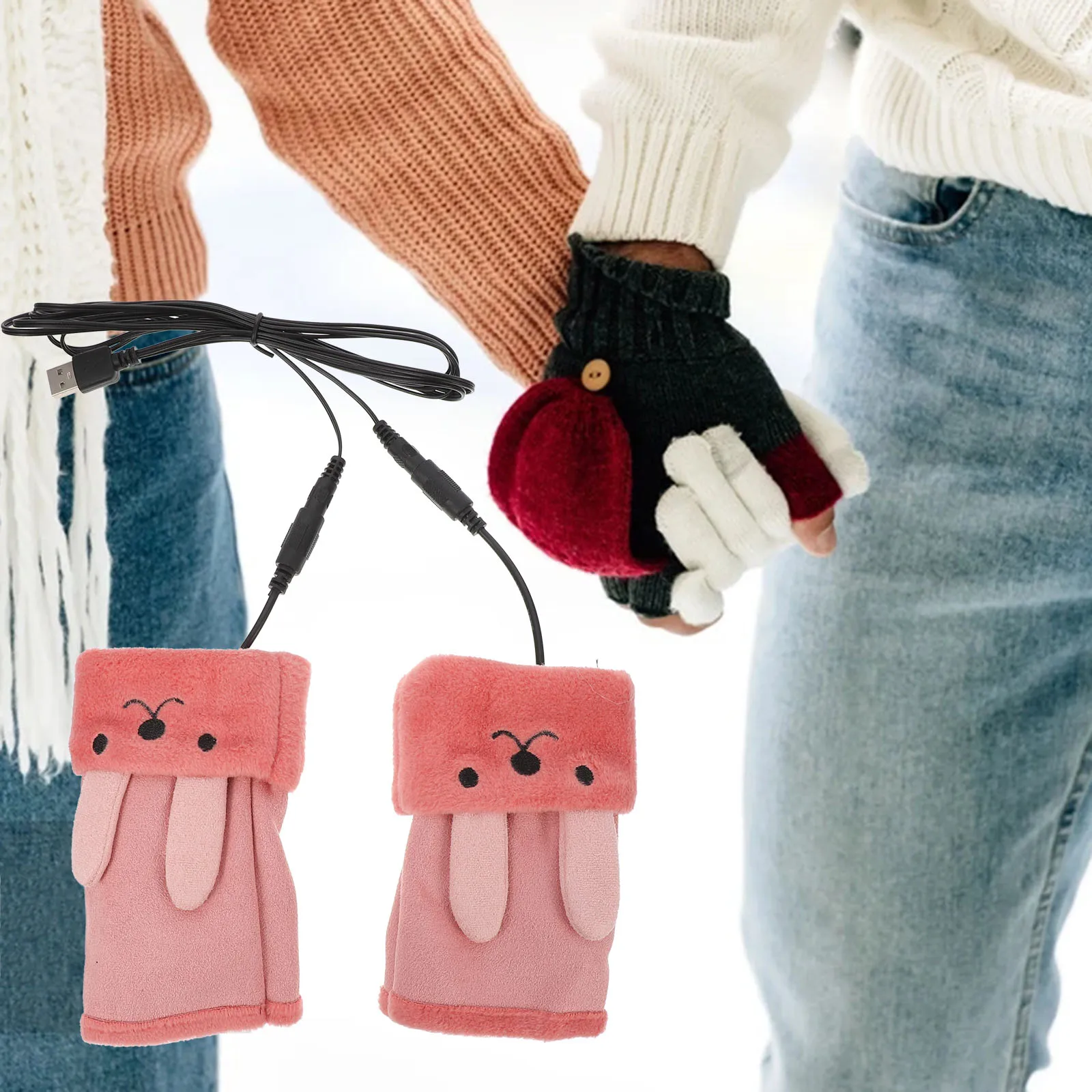 

1 Pair Usb Heated Gloves Half Finger Cashmere Winter Mitten Typing Electric Hand Warmer Unisex Warm Sturdy Durable Gloves