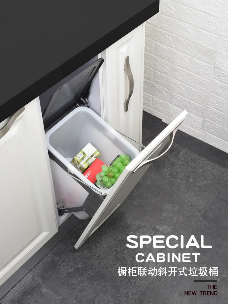 

Kitchen cabinet embedded trash can embedded lid concealed hidden built-in household oblique hidden handle