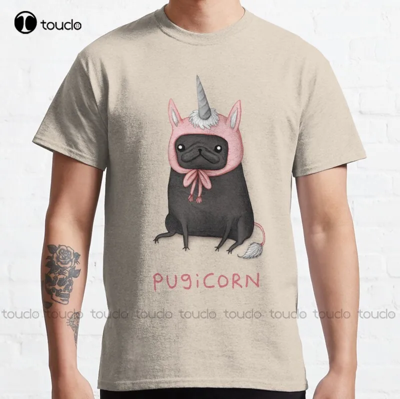 New Pugicorn Pug Unicorn Pink Classic T-Shirt Cotton Tee Shirt Hawaiian Shirt Custom Aldult Teen Unisex Fashion Funny New