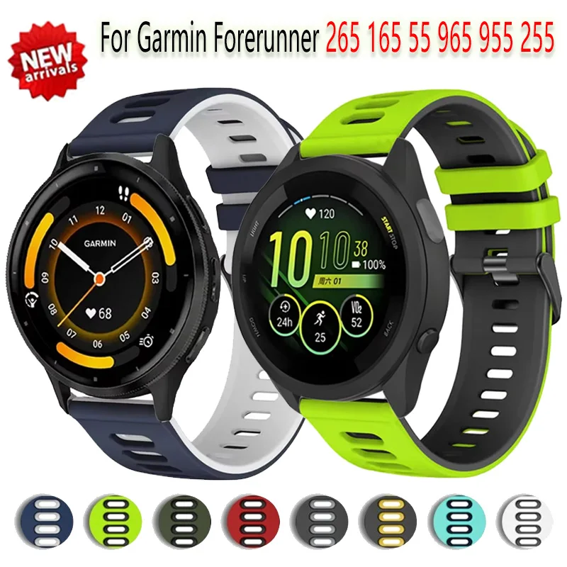 22/20 mm Silikonarmband für Garmin Forerunner 265 165 55 965 955 255 Zweifarbiges atmungsaktives Armband Armband Garmin Venu 3/2 Gürtel
