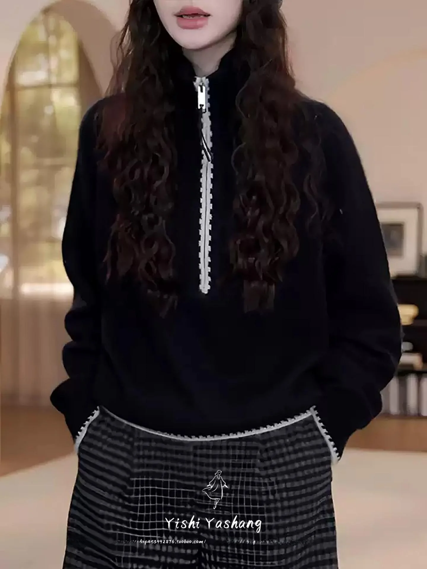 

Ретро-свитер с высоким воротником и молнией до середины груди, женский, зимний, новый, простой, элегантный, в расслабленном стиле, с длинным рукавом, вязаная кофта из мягкого полиэфирного волокна