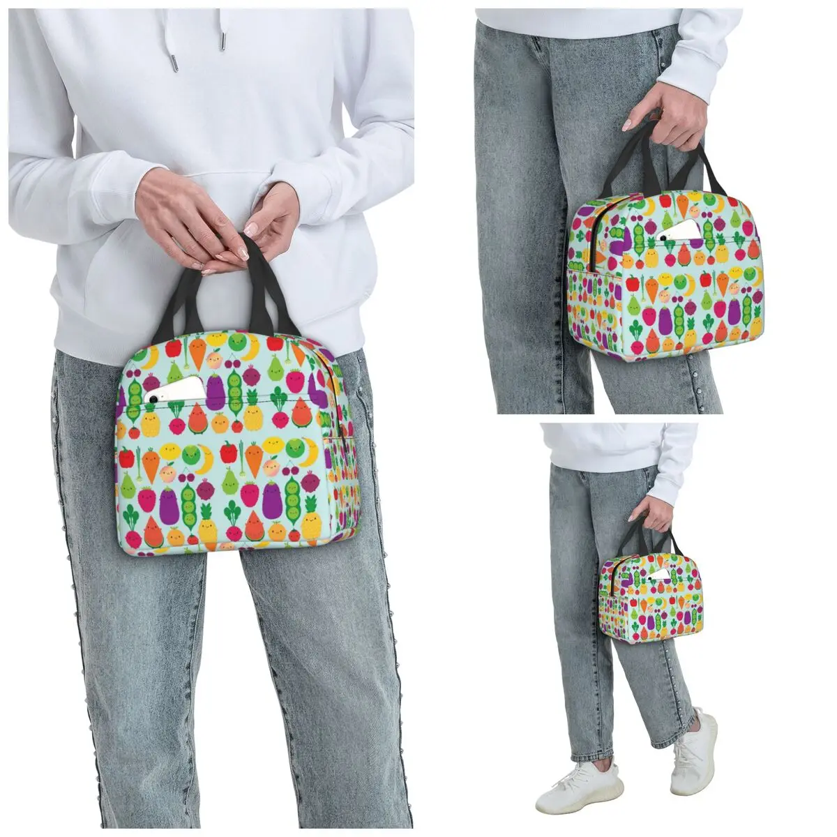 5 A Day Fruit And Vegetables Insulated Lunch Bag for Women Office Cooler Thermal Food Box Tote Portable Lunch Boxes Container