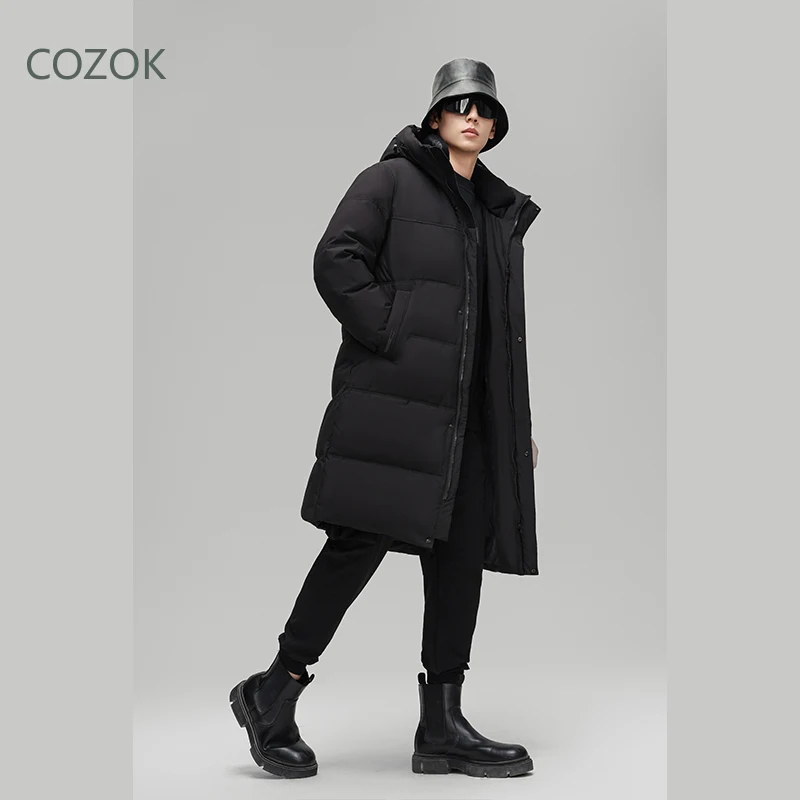 

COZOK Black Long Down Jacket Unisex Goose Down Male Padding Jackets Man Men's Clothing Casual Man Sack 2024 Warm Man Winter Coat