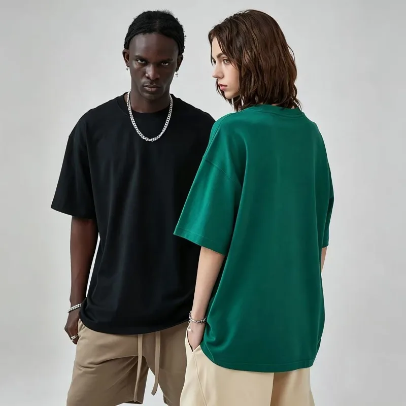 Classic Brand Design Unisex Oversized Short Sleeve Solid Color Men T-Shirt Drop Shoulder Basic Tee Couple Streetwear Casual Tops