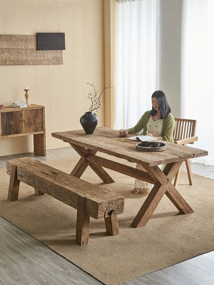 Wabi  Solid Wood Retro Tea Table Middle Ancient T ea Room Old Wood Japanese Homestay Tea Table Rectangle