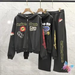 24ss New Escape To The Future Star Foam Print Broken Planet Hoodie Set Hiphop Street Loose Men Women Tracksuit Fleece BP Hoodys